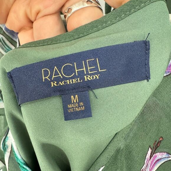 Rachel Roy Green Floral Dress July Sage Combo High Low Hem Medium NWT - Picture 6 of 11